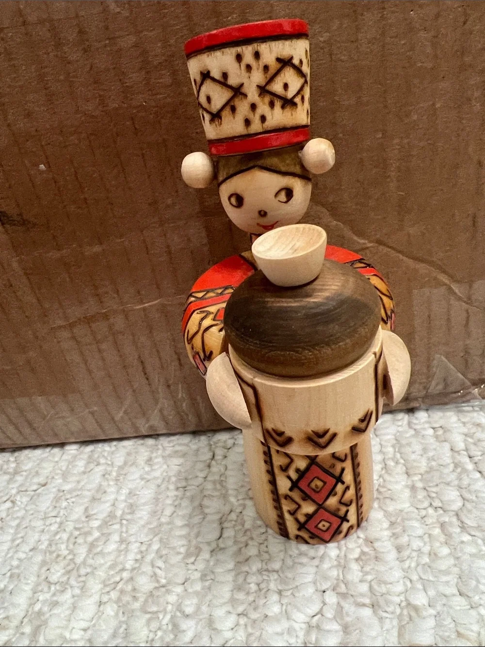 Handcrafted vintage Russian Baker Wooden Decorative Figurine - Red and Natural